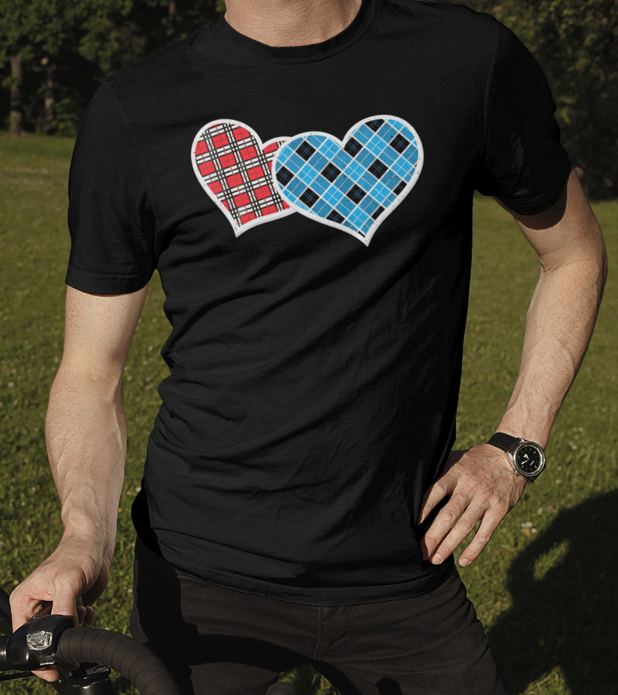 Valentine Buffalo Plaid Red And Blue Heart T-Shirt