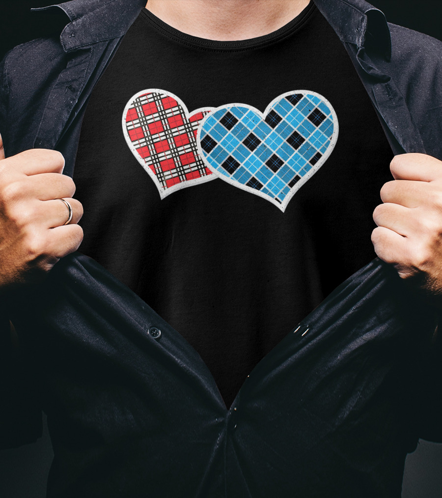 Valentine Buffalo Plaid Red And Blue Heart T-Shirt
