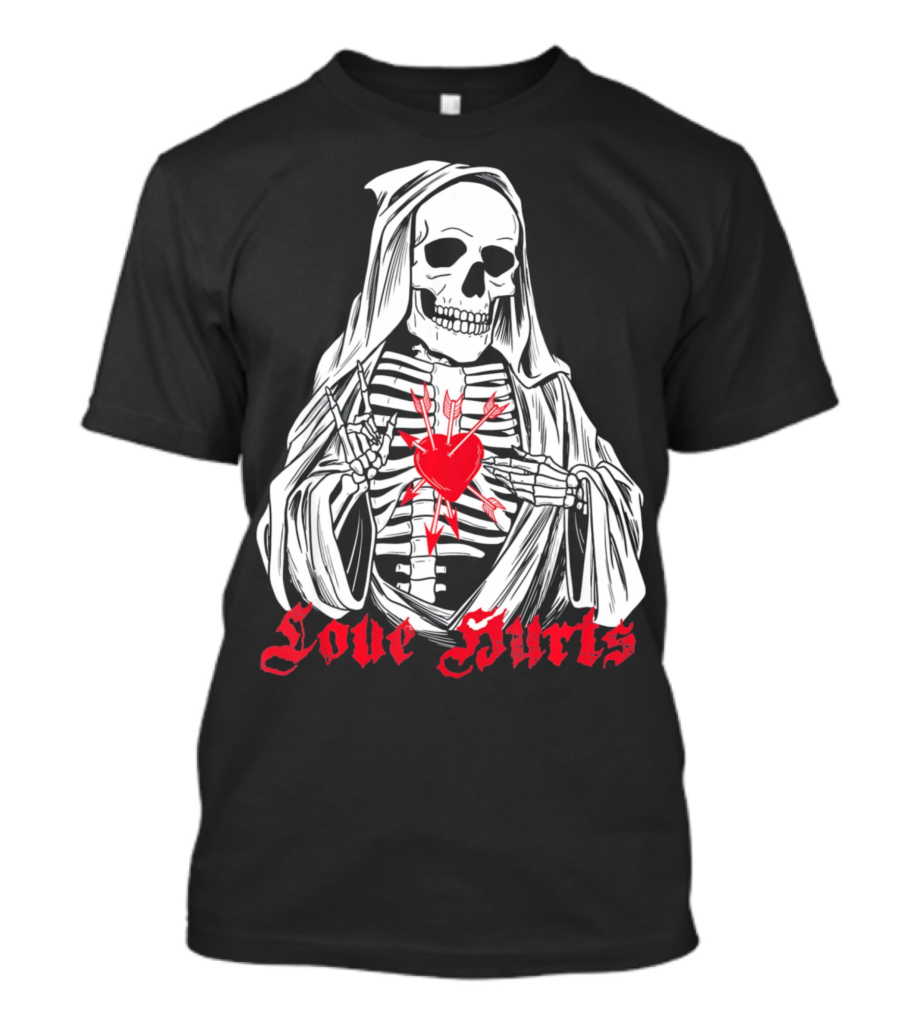 Love Hurts Grim Reaper Skull Heart Arrows Death T-Shirt