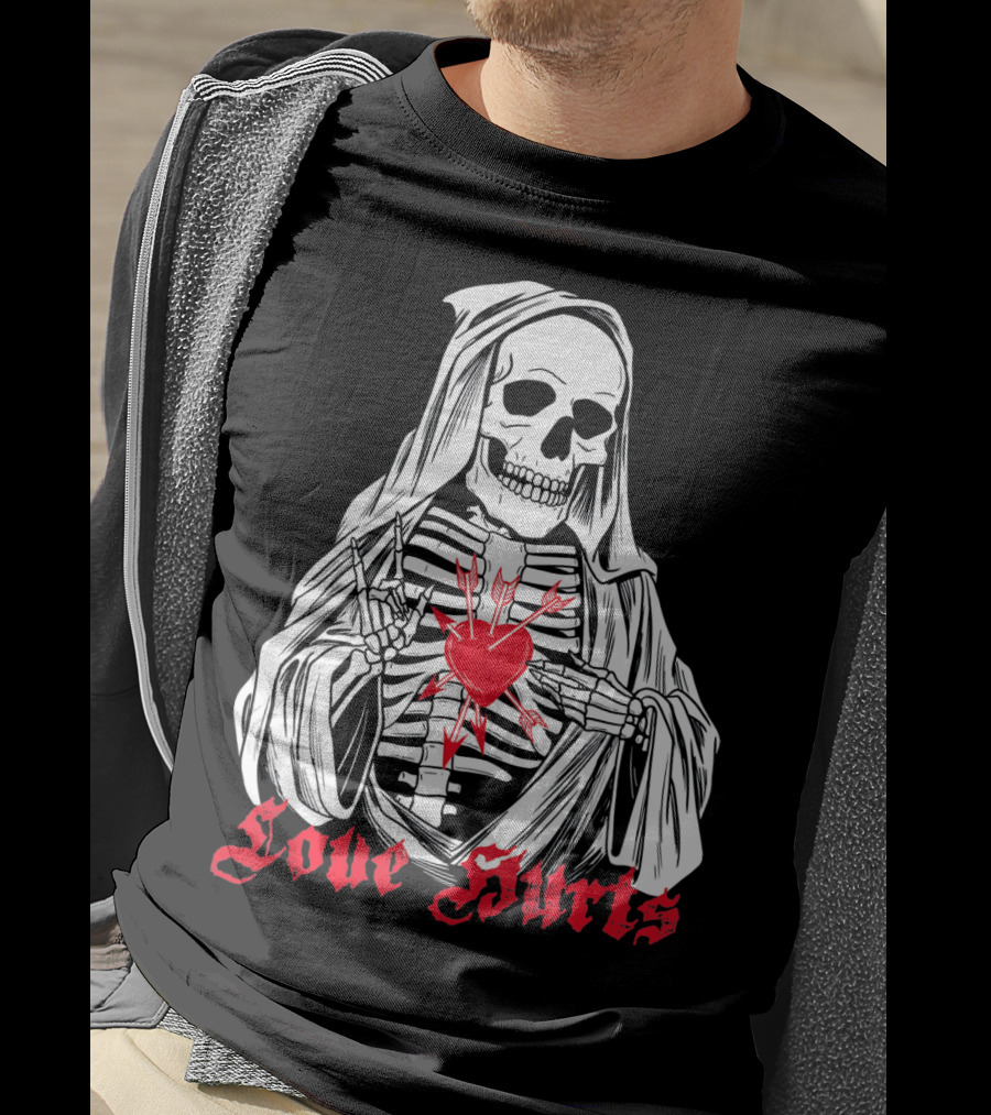 Love Hurts Grim Reaper Skull Heart Arrows Death T-Shirt