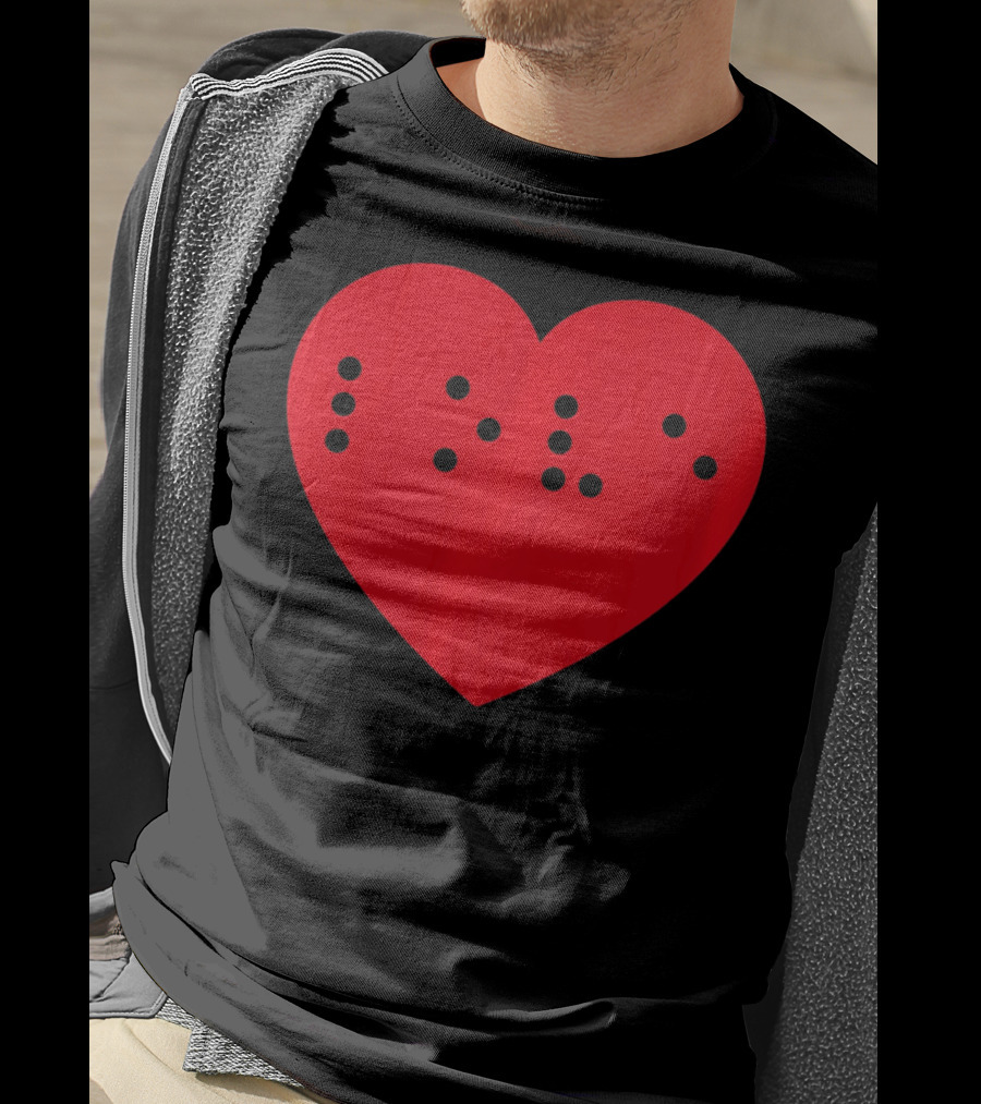 Love In Braille Inside Big Red Heart T-Shirt
