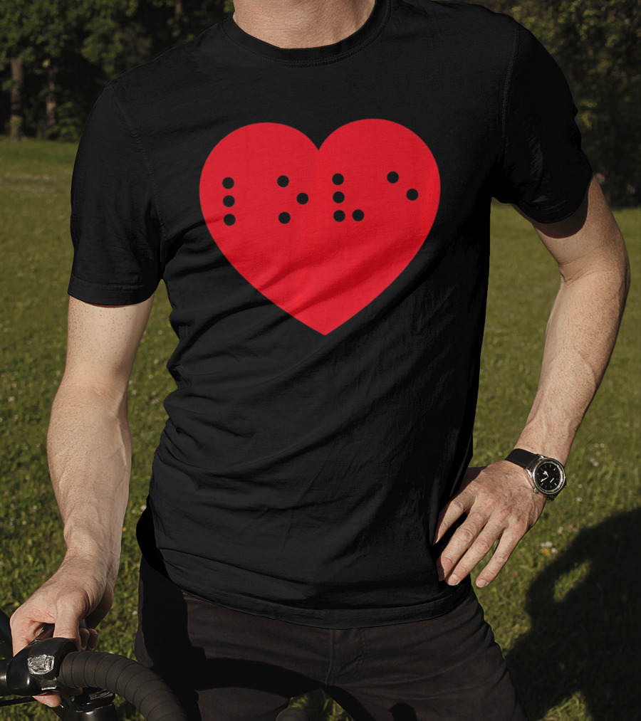 Love In Braille Inside Big Red Heart T-Shirt