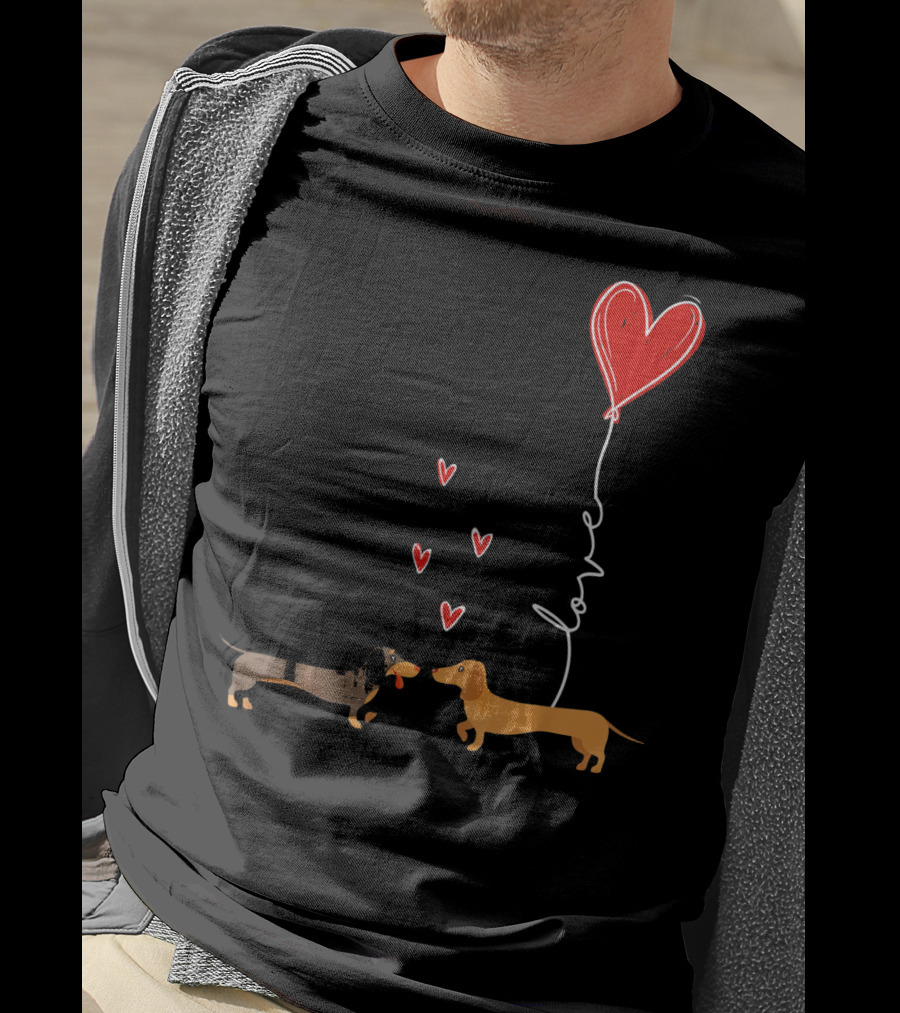 Love Red Heart Balloon Dachshund Couple Connection T-Shirt