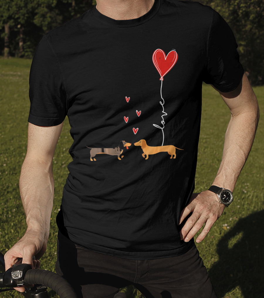 Love Red Heart Balloon Dachshund Couple Connection T-Shirt