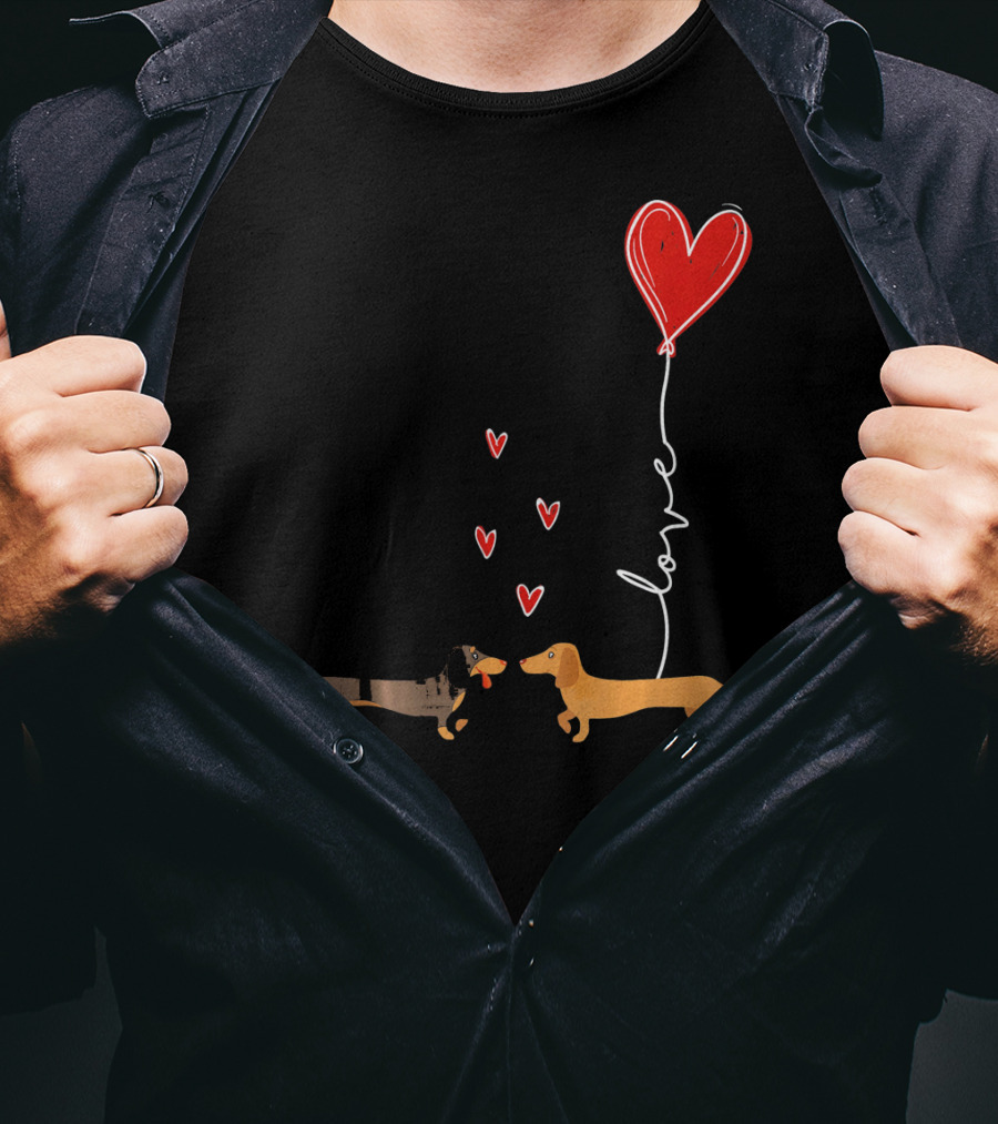 Love Red Heart Balloon Dachshund Couple Connection T-Shirt