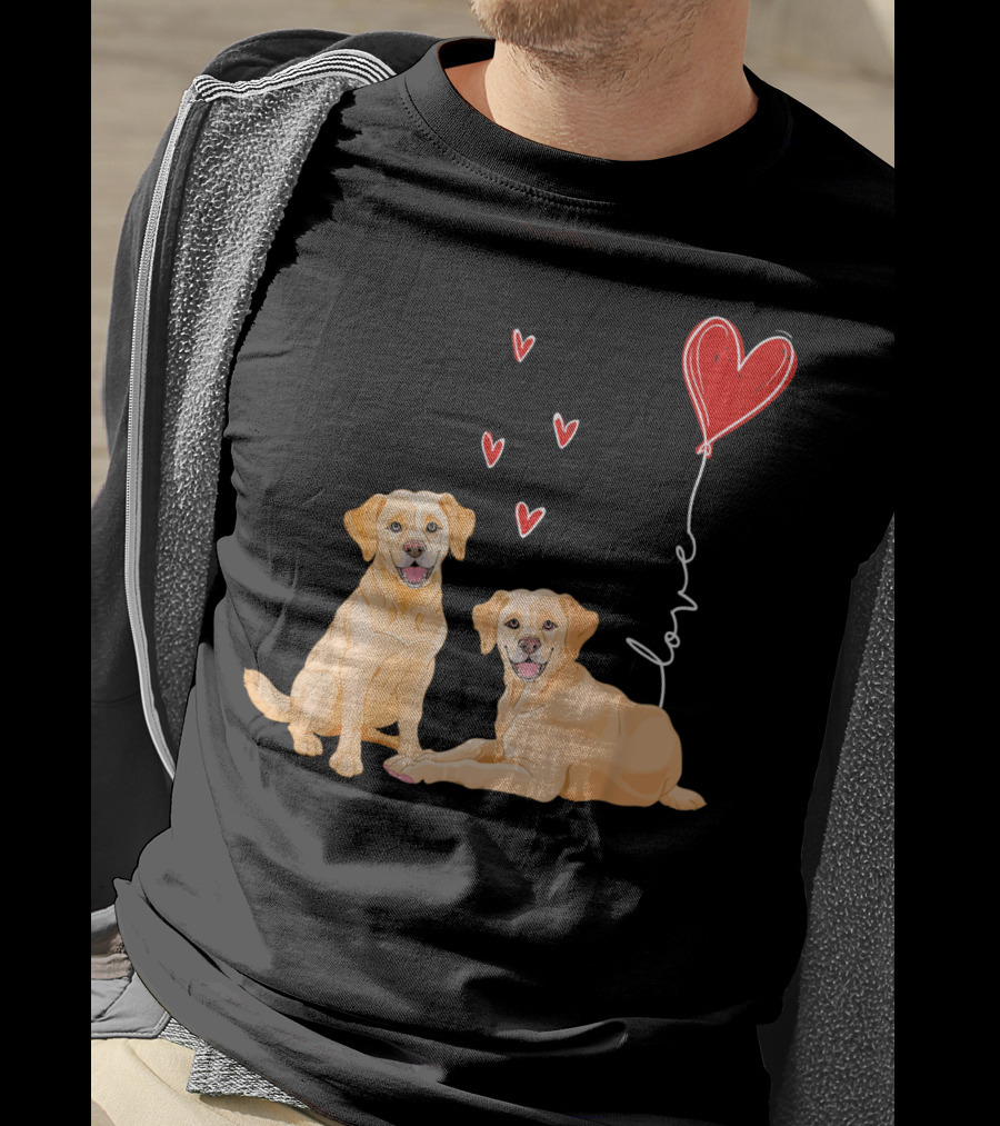 Love Red Heart Balloon Labrador Couple T-Shirt