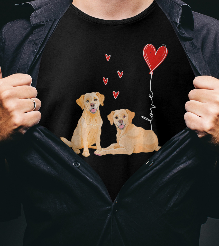 Love Red Heart Balloon Labrador Couple T-Shirt