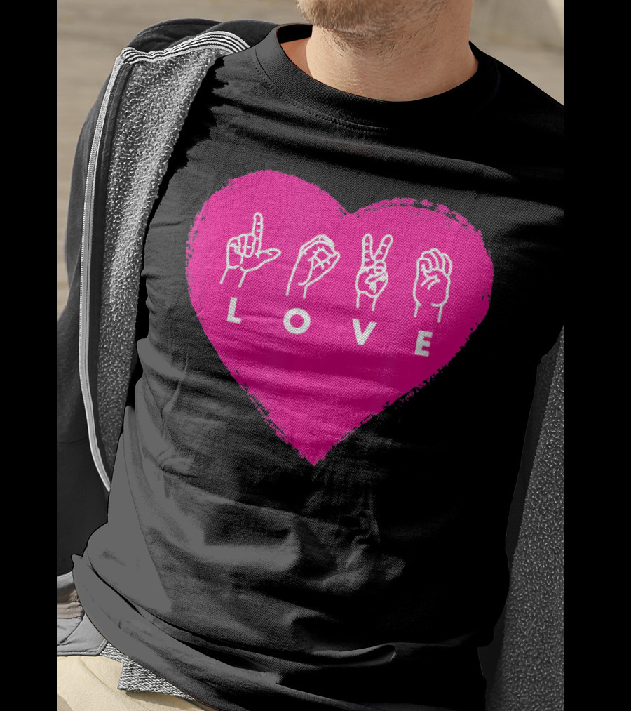 Love Sign Language Pink Valentine's Day Heart T-Shirt