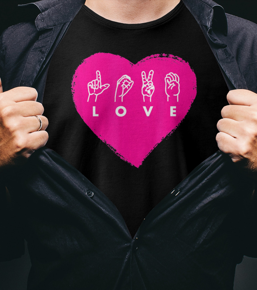 Love Sign Language Pink Valentine's Day Heart T-Shirt