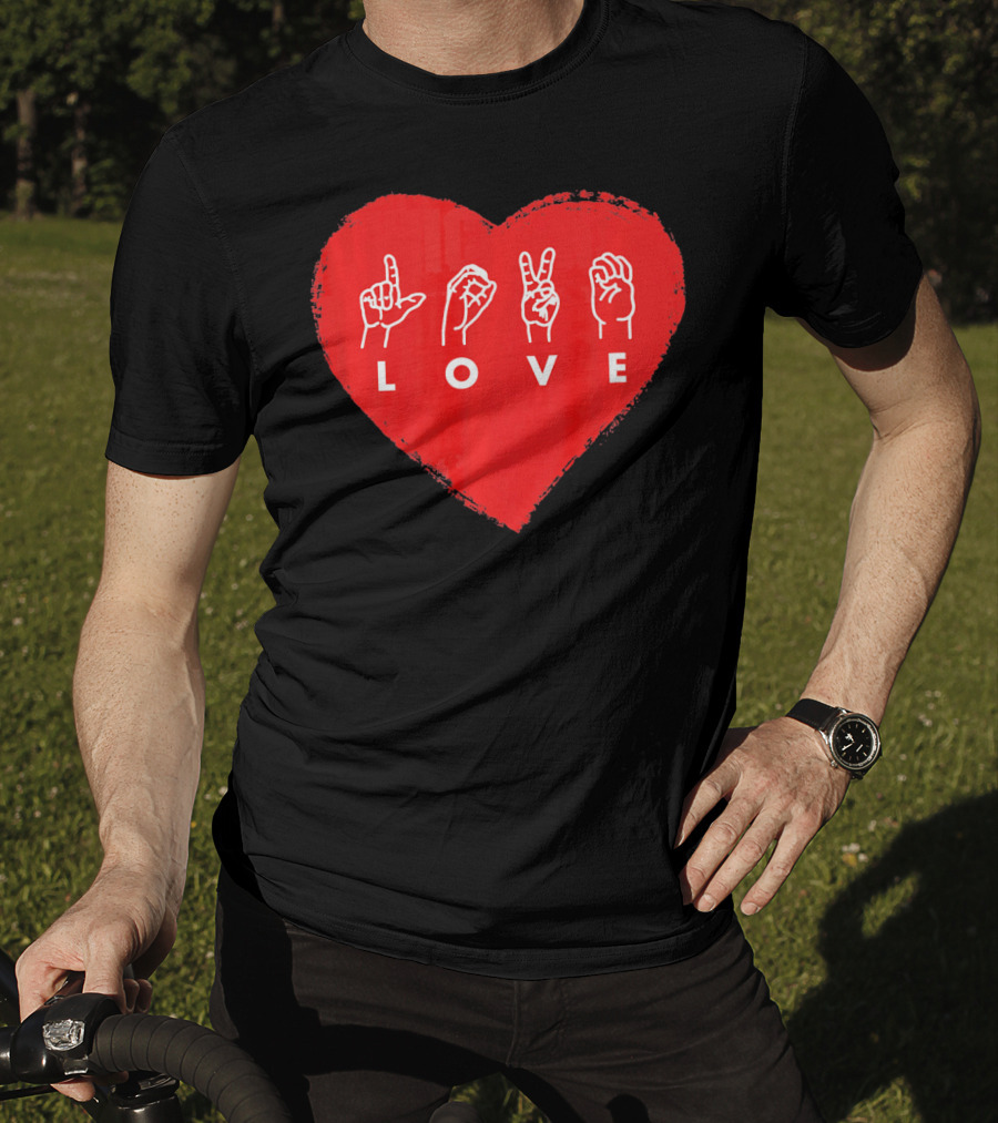 Love Sign Language Heart Red Valentines Day T-Shirt
