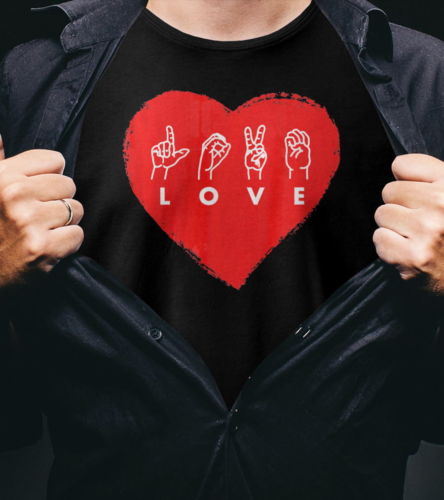 Love Sign Language Heart Red Valentines Day T-Shirt