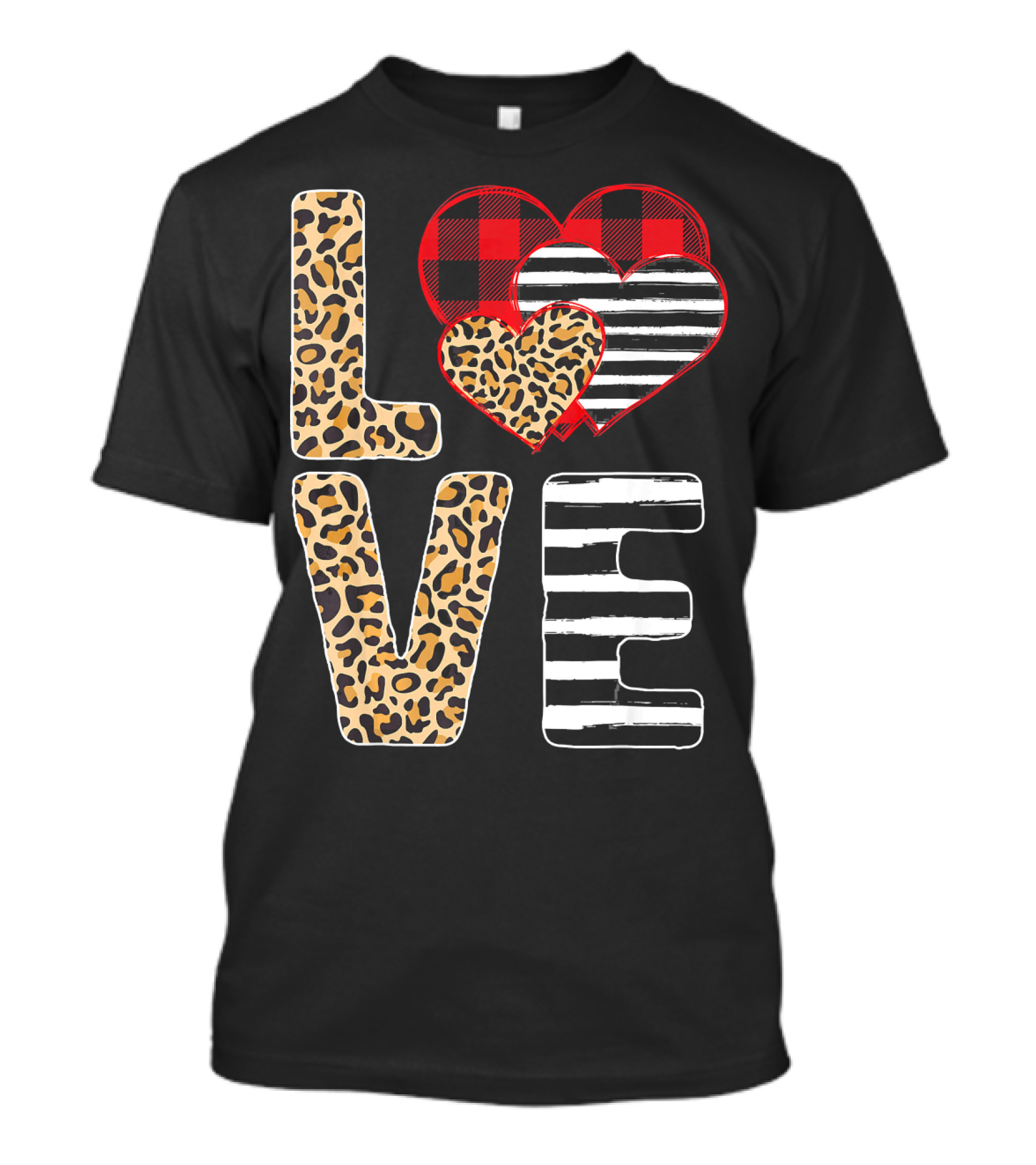 Love Valentines Day Hearts Leopard Buffalo Plaid Stripe T-Shirt