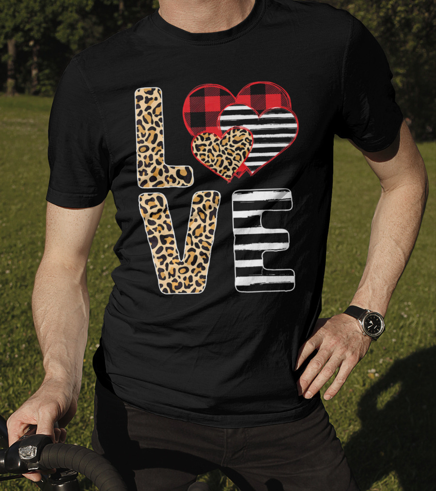 Love Valentines Day Hearts Leopard Buffalo Plaid Stripe T-Shirt