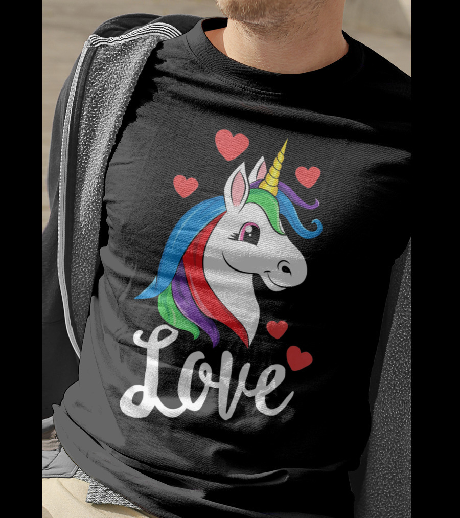 Love Unicorn With Hearts Valentines Day T-Shirt