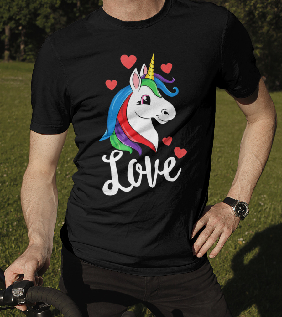 Love Unicorn With Hearts Valentines Day T-Shirt