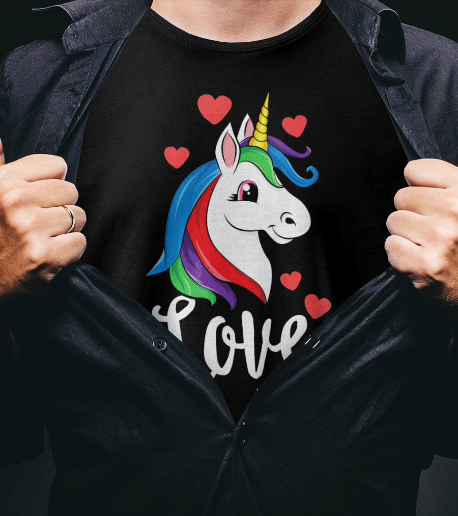 Love Unicorn With Hearts Valentines Day T-Shirt