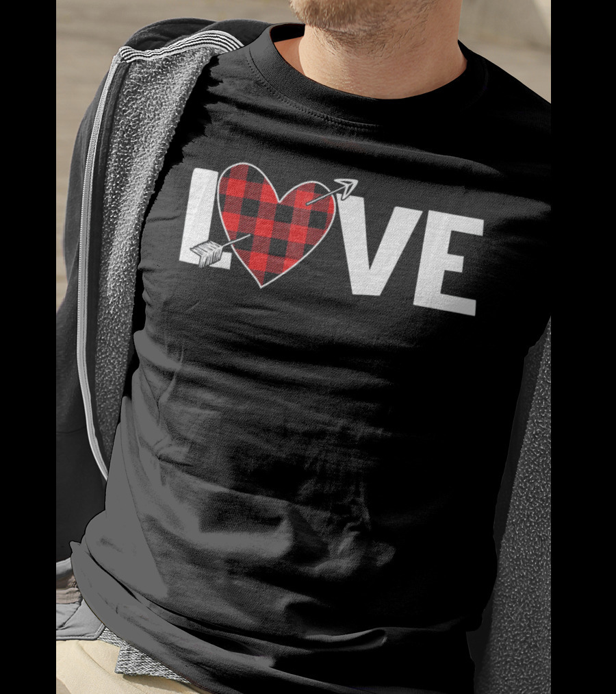 Love Heart Plaid Valentine With Arrow T-Shirt
