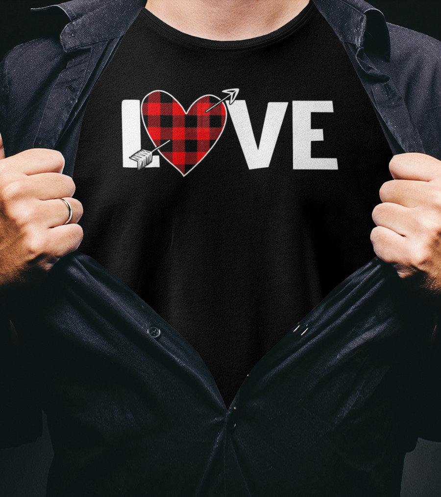 Love Heart Plaid Valentine With Arrow T-Shirt