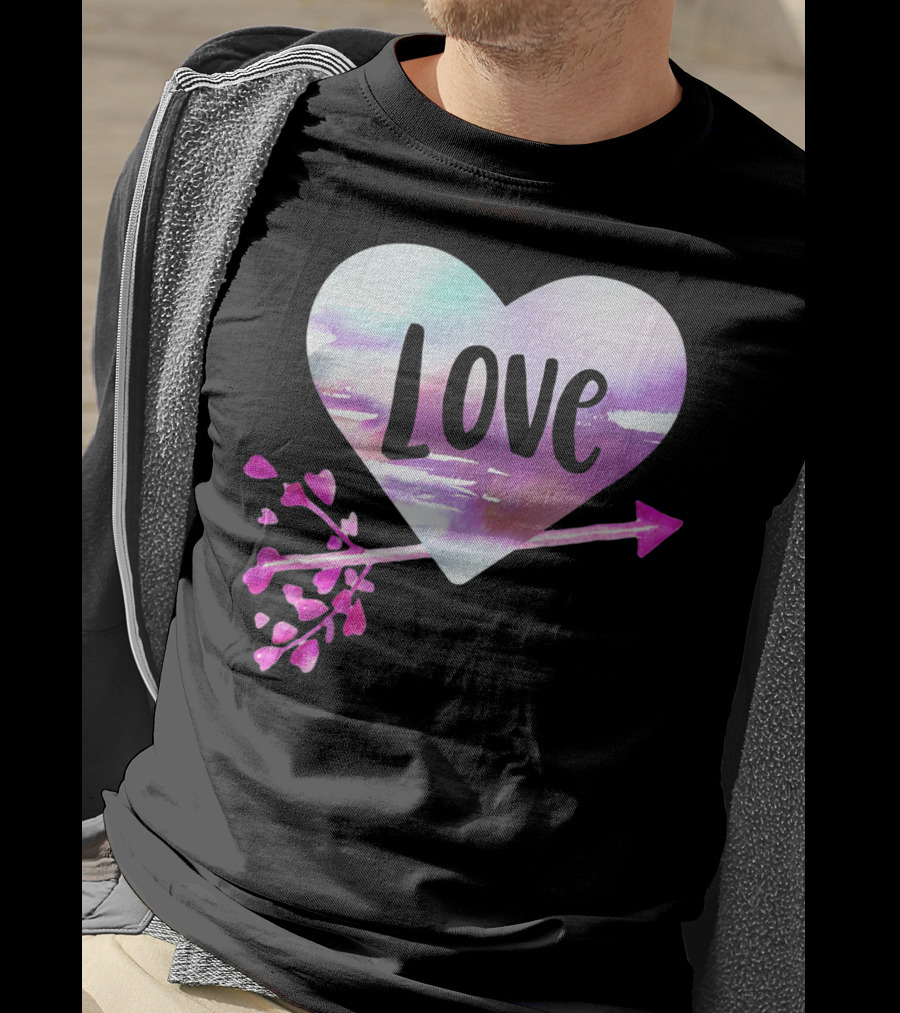Love Watercolor Heart With Pink Arrow Valentine's T-Shirt