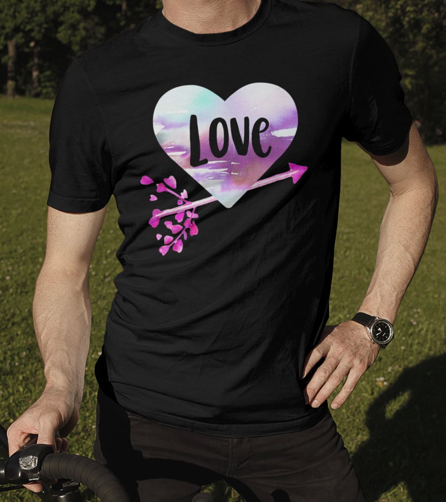 Love Watercolor Heart With Pink Arrow Valentine's T-Shirt