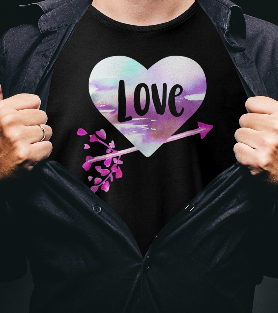 Love Watercolor Heart With Pink Arrow Valentine's T-Shirt