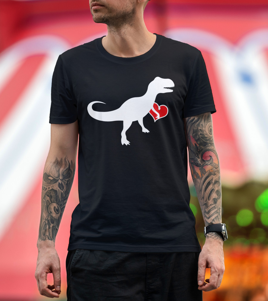 Loveasaurus Dinosaur Holding Heart Valentines T-Shirt