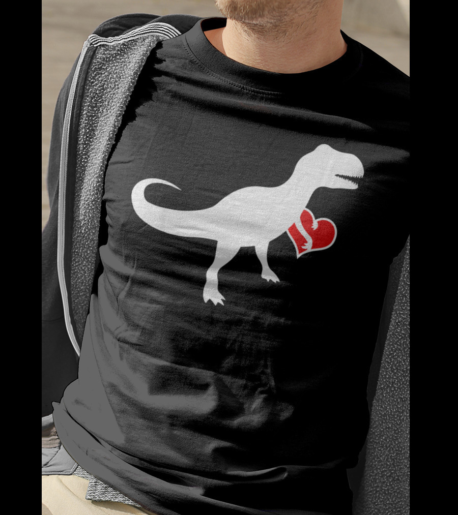 Loveasaurus Dinosaur Holding Heart Valentines T-Shirt