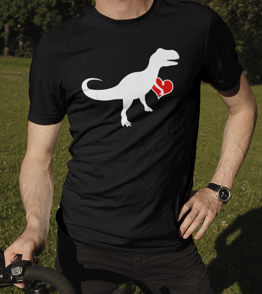Loveasaurus Dinosaur Holding Heart Valentines T-Shirt