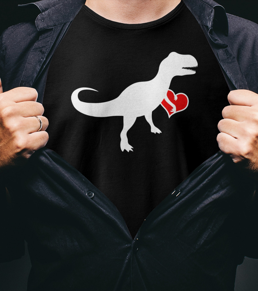 Loveasaurus Dinosaur Holding Heart Valentines T-Shirt