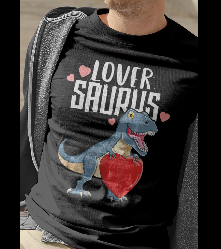 Lover Saurus Dinosaur Holding Heart With Loveasaurus Valentines T-Shirt