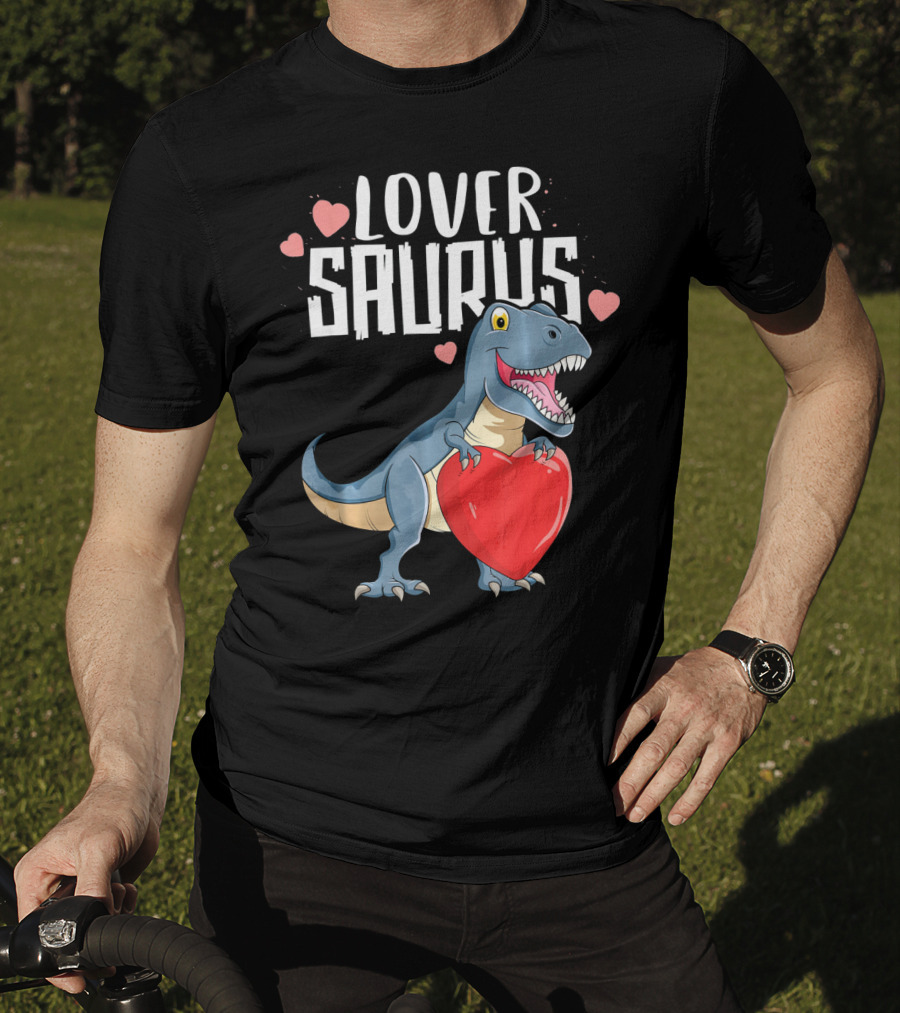 Lover Saurus Dinosaur Holding Heart With Loveasaurus Valentines T-Shirt