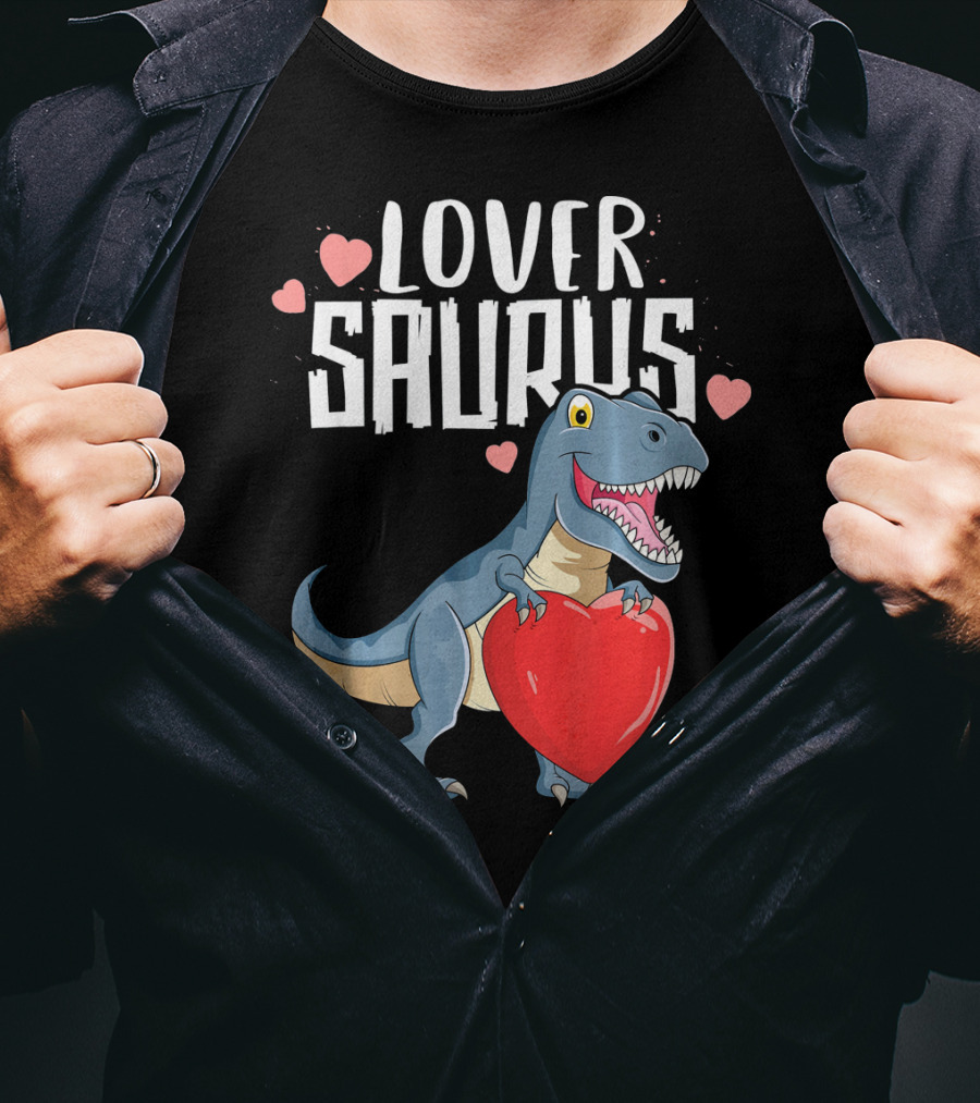 Lover Saurus Dinosaur Holding Heart With Loveasaurus Valentines T-Shirt