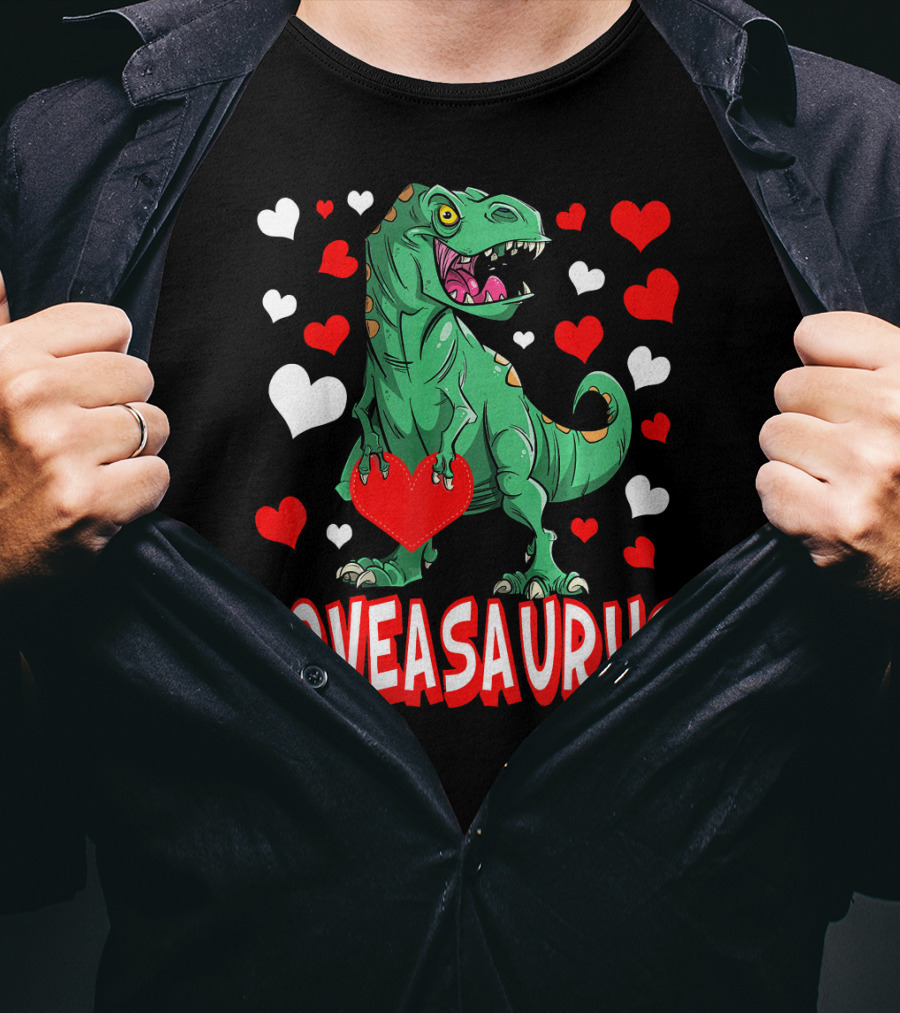 Loveasaurus Dinosaur With Hearts Valentines Day T-Shirt