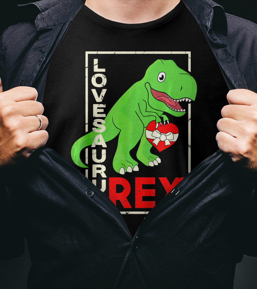 Lovesaurus Rex Dinosaur Valentin Holding Heart T-Shirt