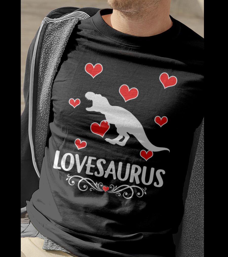 Lovesaurus Valentine's Day Dinosaur With Hearts And T-Rex T-Shirt