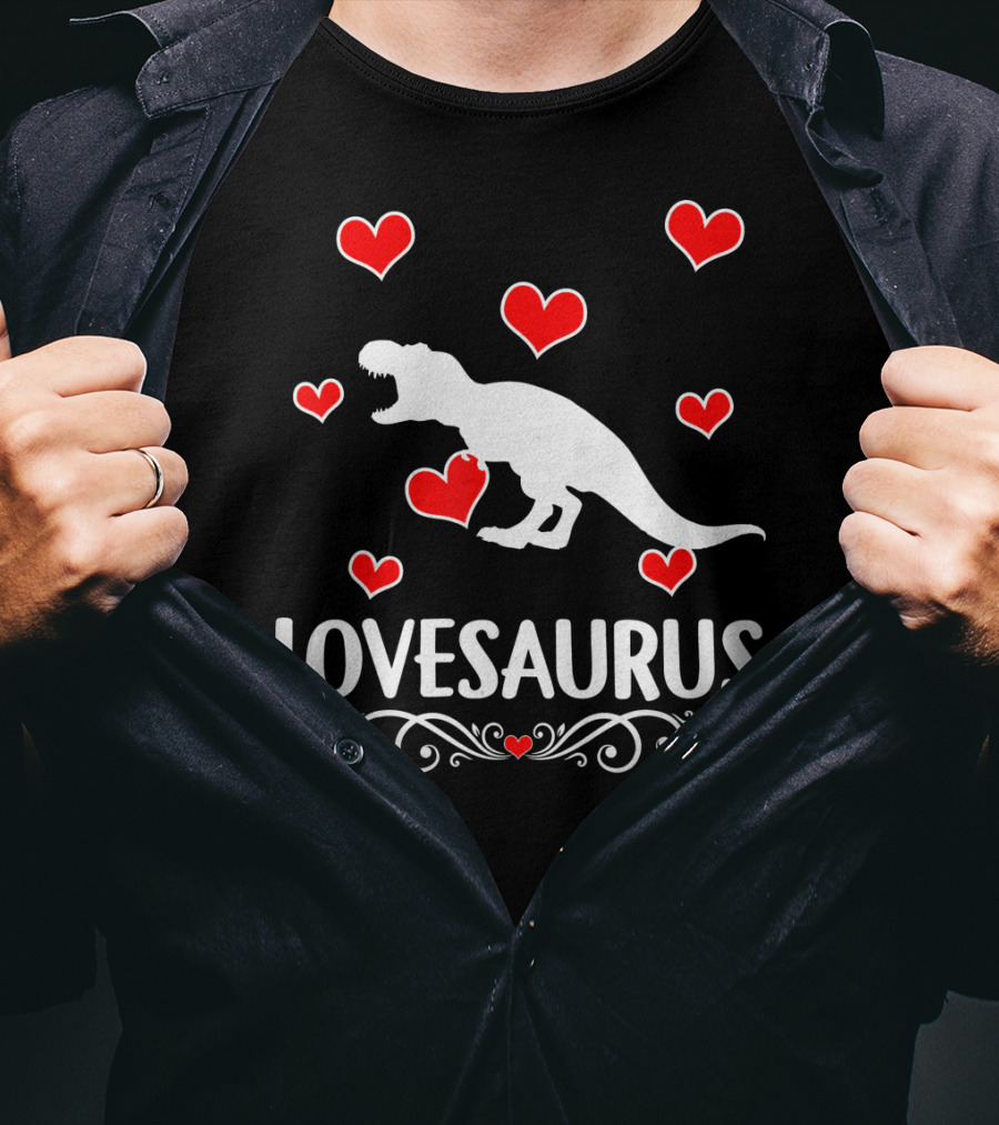Lovesaurus Valentine's Day Dinosaur With Hearts And T-Rex T-Shirt