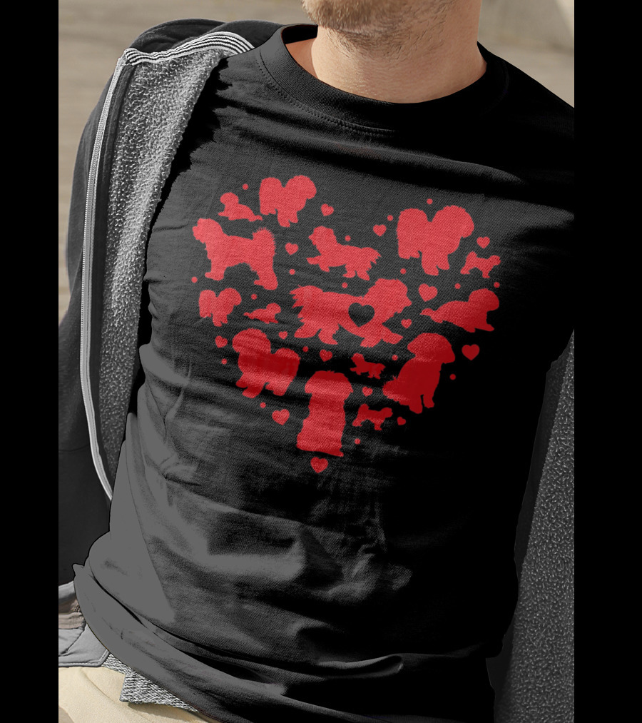 Maltese Dog Heart Silhouettes Valentines Day Mom Lover T-Shirt