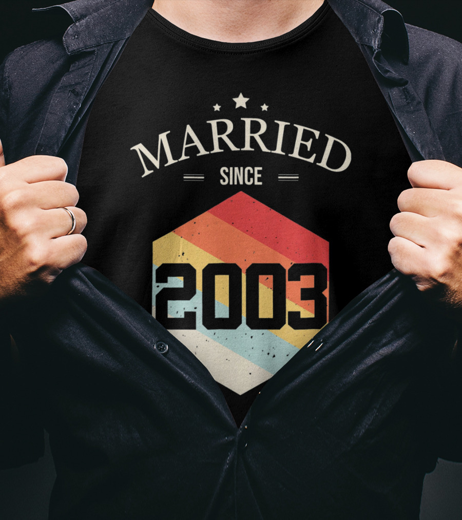 Married Since 2003 Vintage Stripes Retro Valentine's T-Shirt