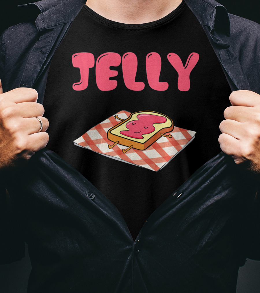 Jelly Sleeping On Toast With Red And White Checkered Blanket T-Shirt
