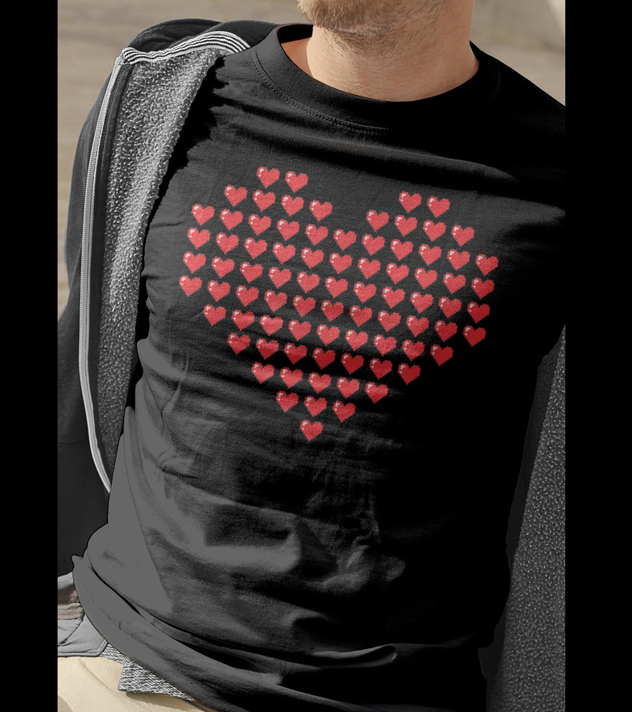 Mens Big Red Pixel Heart Valentine Pixels T-Shirt