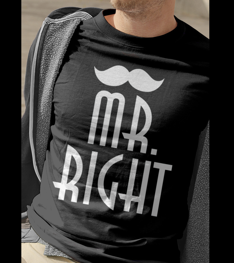 Mens Mr. Right Mrs. Always Right Matching Moustache T-Shirt