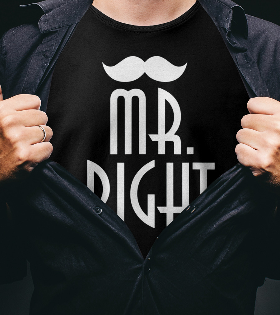 Mens Mr. Right Mrs. Always Right Matching Moustache T-Shirt