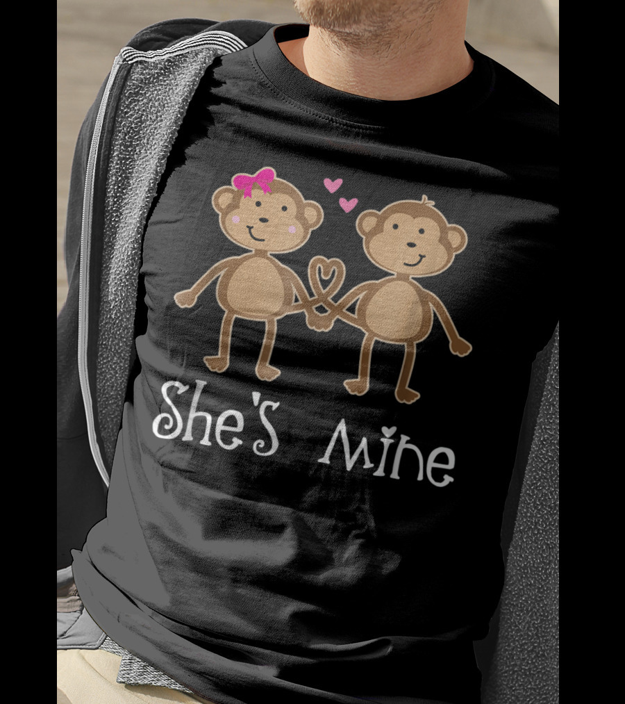 She's Mine Valentine's Day Matching Monkey Couples T-Shirt