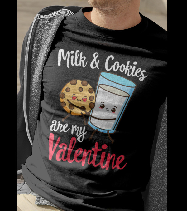 Milk And Cookies Are My Valentine Funny Kawaii Cute Emoji T-Shirt