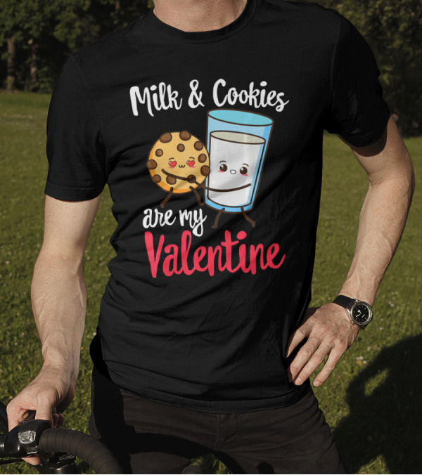Milk And Cookies Are My Valentine Funny Kawaii Cute Emoji T-Shirt