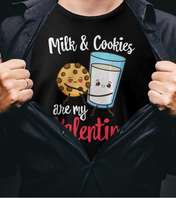 Milk And Cookies Are My Valentine Funny Kawaii Cute Emoji T-Shirt