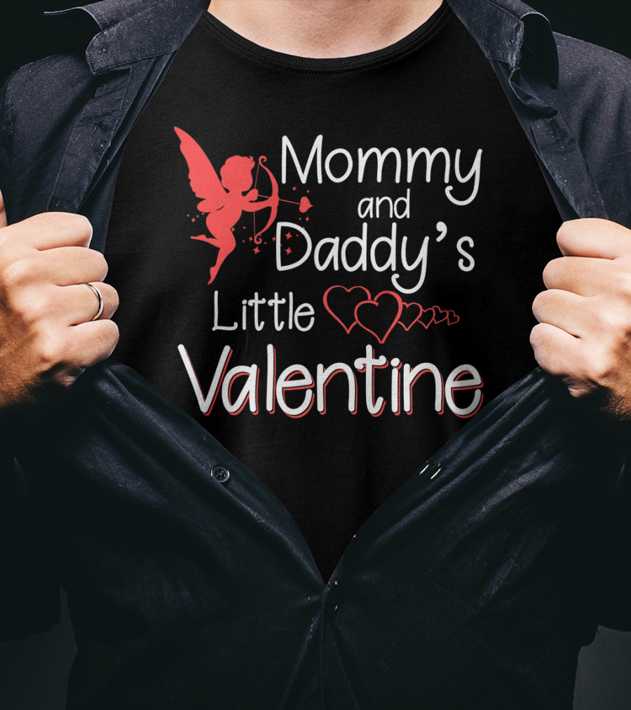 Mommy And Daddy's Little Valentine Angel With Hearts And Cupid T-Shirt