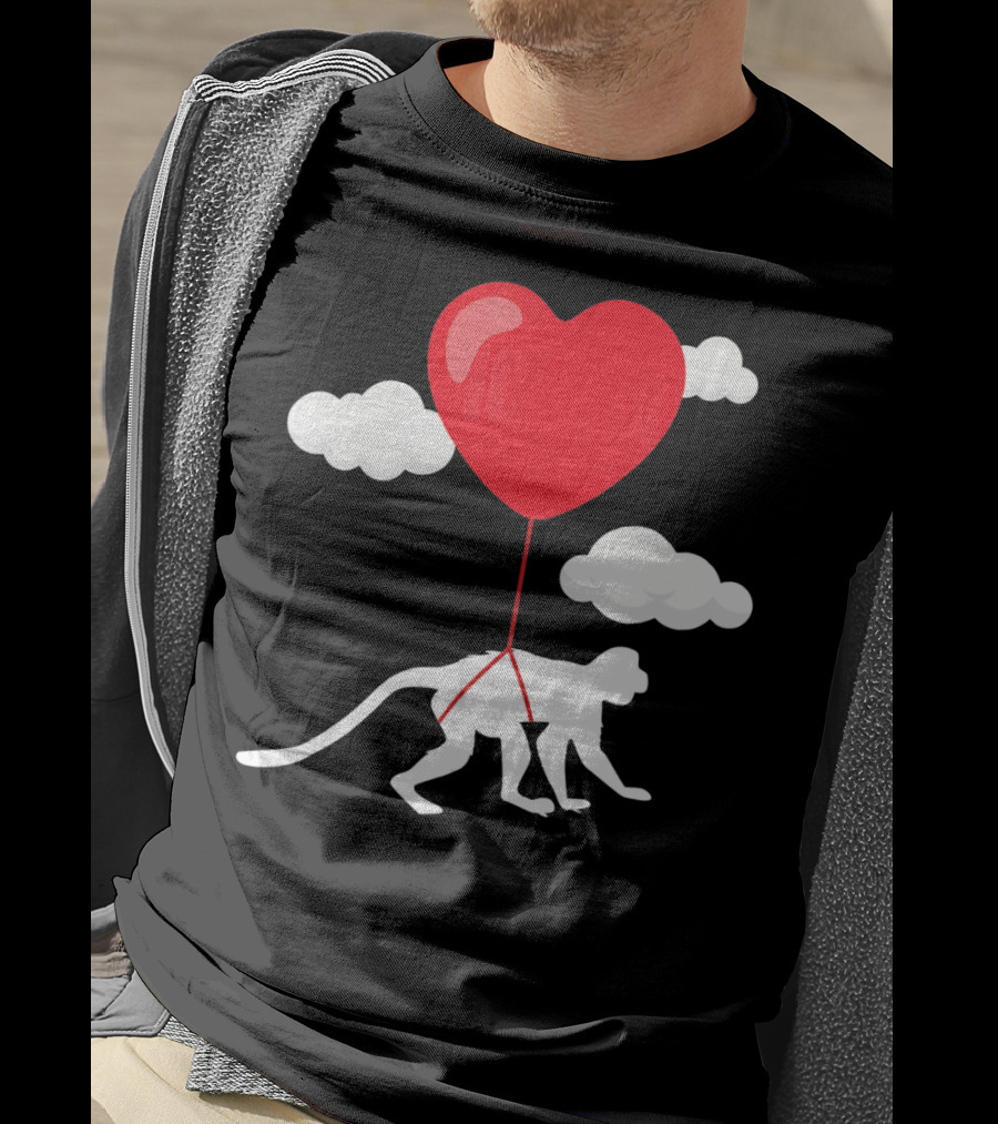 Monkey Heart Balloon Valentines Cloud T-Shirt