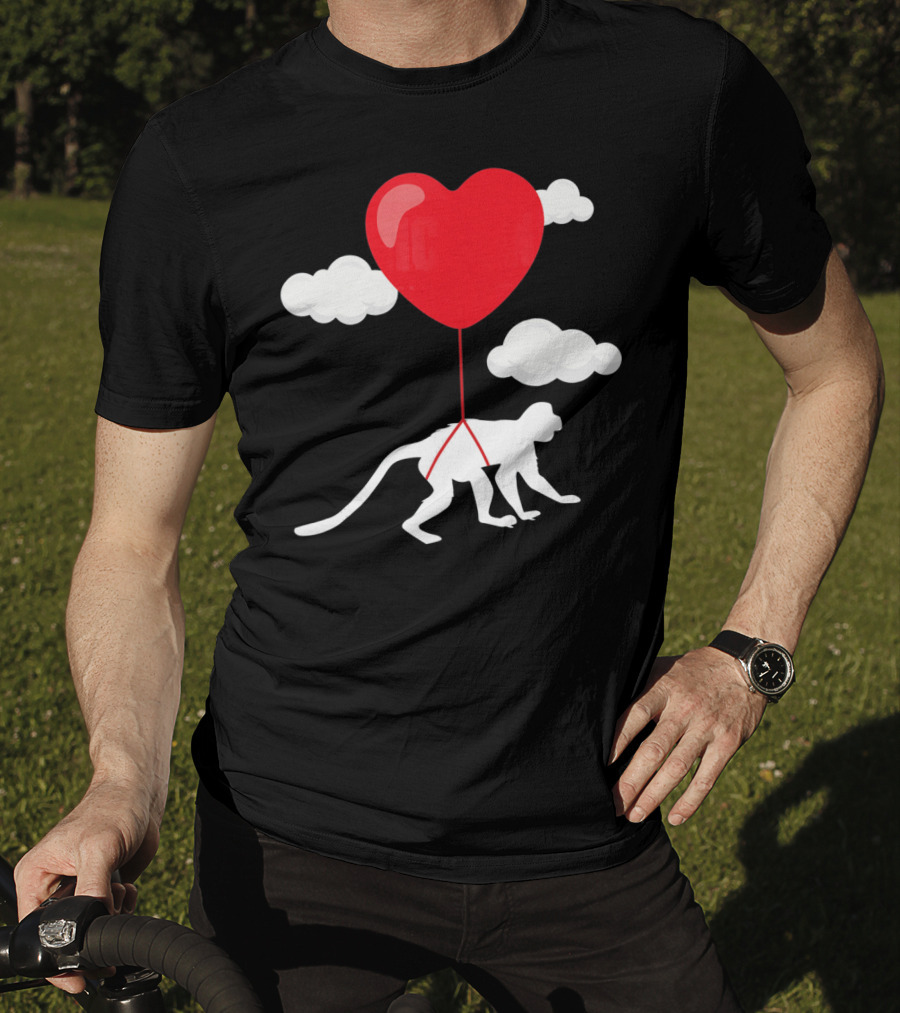 Monkey Heart Balloon Valentines Cloud T-Shirt