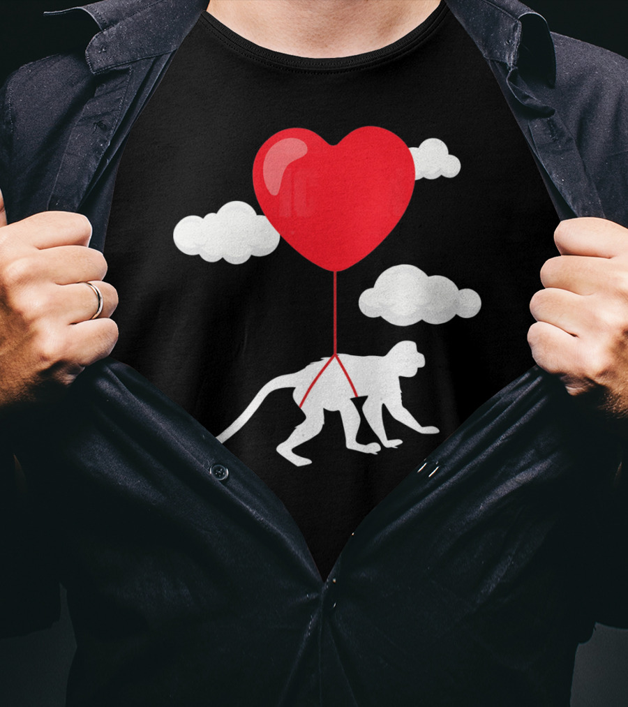 Monkey Heart Balloon Valentines Cloud T-Shirt